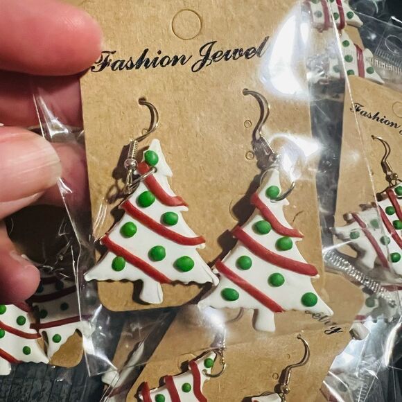 Christmas Tree Dangle Earrings - Picture 2 of 2